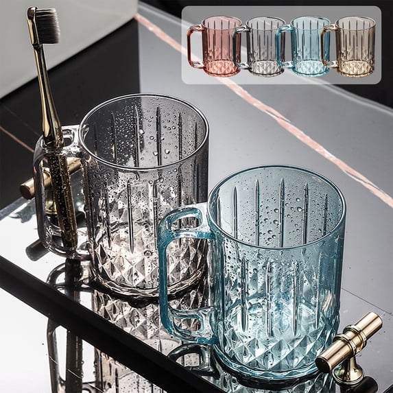 Mouthwash Cup Toothbrush Holder, Transparent Plastic Bathroom Organizer with Drain Holes for Sink Countertop, Ergonomic Design for Couples and Family Oral Care, Topliu