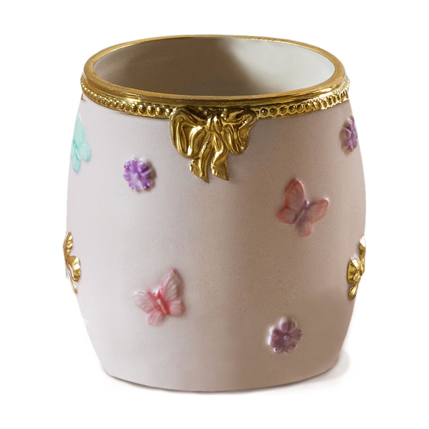 Hand-Painted Porcelain Butterfly Toothbrush Holder with Gold Accents