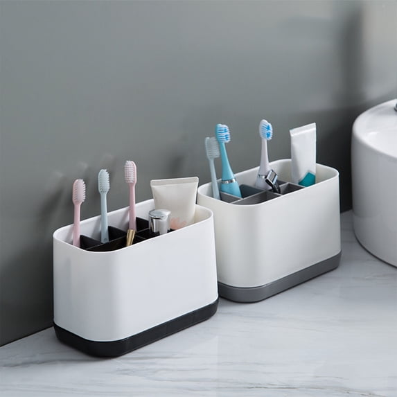 Toothbrush Organizer Bathroom Caddy, Adhesive Wall Mount Plastic Toothpaste and Razor Holder with Drainage Holes for Countertop Storage, Topliu