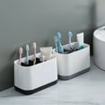 thumbnail image 1 of Toothbrush Organizer, Detachable Bathroom Toothbrush Holder with Drainage Holes, Plastic Toothpaste Storage Box 7.09x4.72x3.86in, Wall Mount Space Saving Countertop Organizer for Home Travel, 1 of 7
