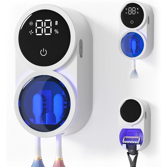 Toothbrush Sanitizer Holder, Tooth Brush Holder for Bathroom, Wall-Mounted Toothbrush Holders Organizer Auto-Inductive Cover, 140℉ Air Drying Fits Most Electric, Manual and Kids’ Toothbrushes