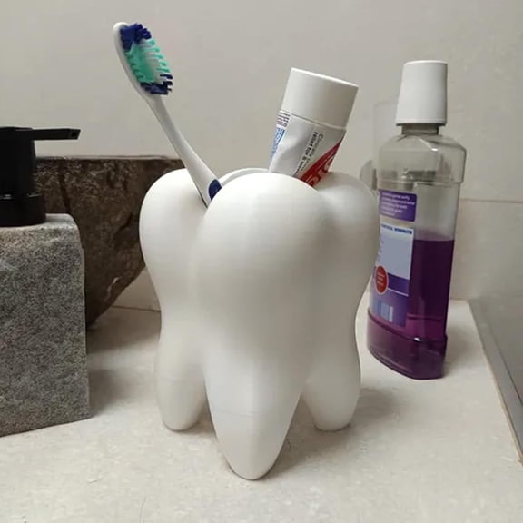 Toothbrush Stand High Durability Large Capacity Tooth-Shaped Multipurpose Toothpaste Stationery Container Desk Organizer