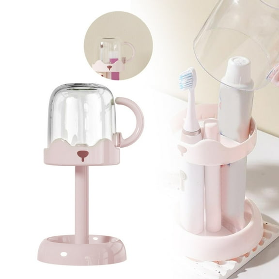 Toothbrush Stand with Cover and Cup, 3 Slots Holder for Bathrooms, Cherry Blossom Pink, Compatible with Electric Toothbrushes