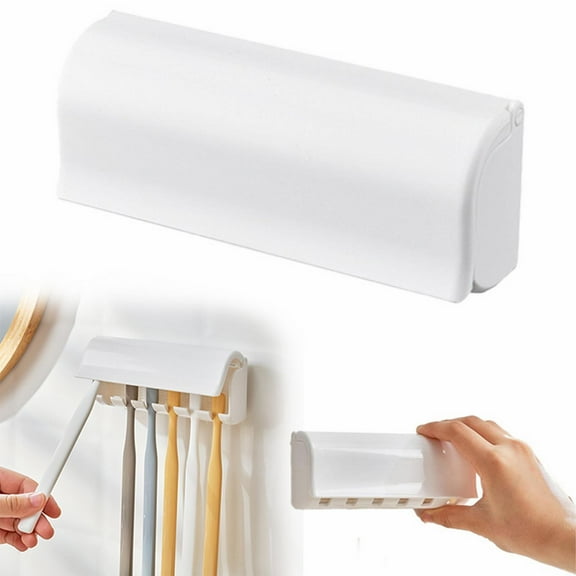 Toothbrush Storage Box Organizers and Storage, Linkidea Wallmount Toothbrush Holder with Cover for Shower Rv Cabinet Organizer, 1X Six-Head Toothbrush Holder, by Relocy