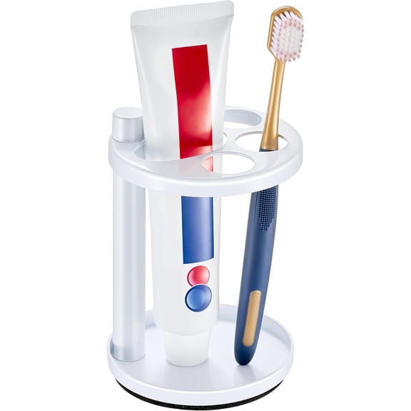 Toothbrush & Toothpaste Holder for Bathroom Countertop, Metal Electric Toothbrush Stand with Razor Slot, Ideal Design Caddy for Kids & Family, Stainless Steel Bathroom Accessories, White