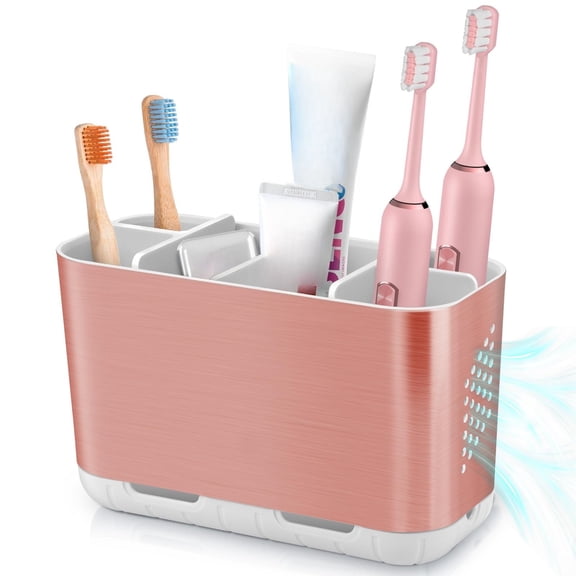 Toothbrush and Toothpaste Holder Drainage for Bathroom Countertop with Adjustable Dividers, Large Toothpaste Caddy Organizer Storage Rustic Decor Set Anti-Slip for Shower,Family,Gray