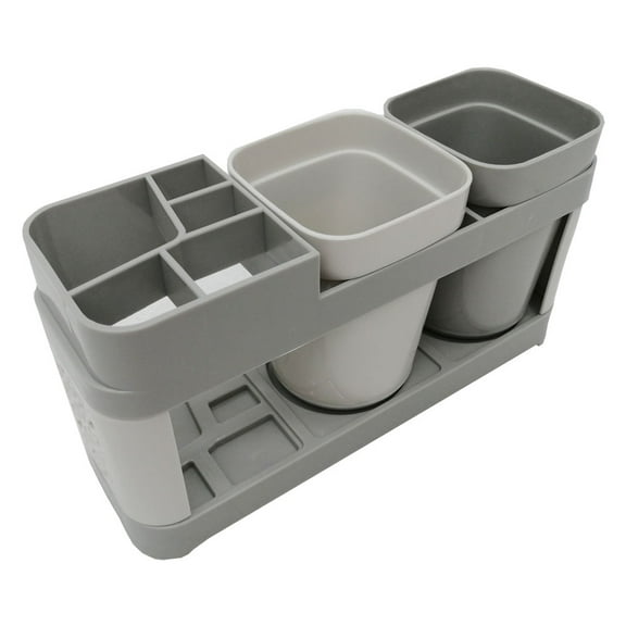 Toothbrush Toothpaste Stand Holder Bathroom Storage with 2 Cups White