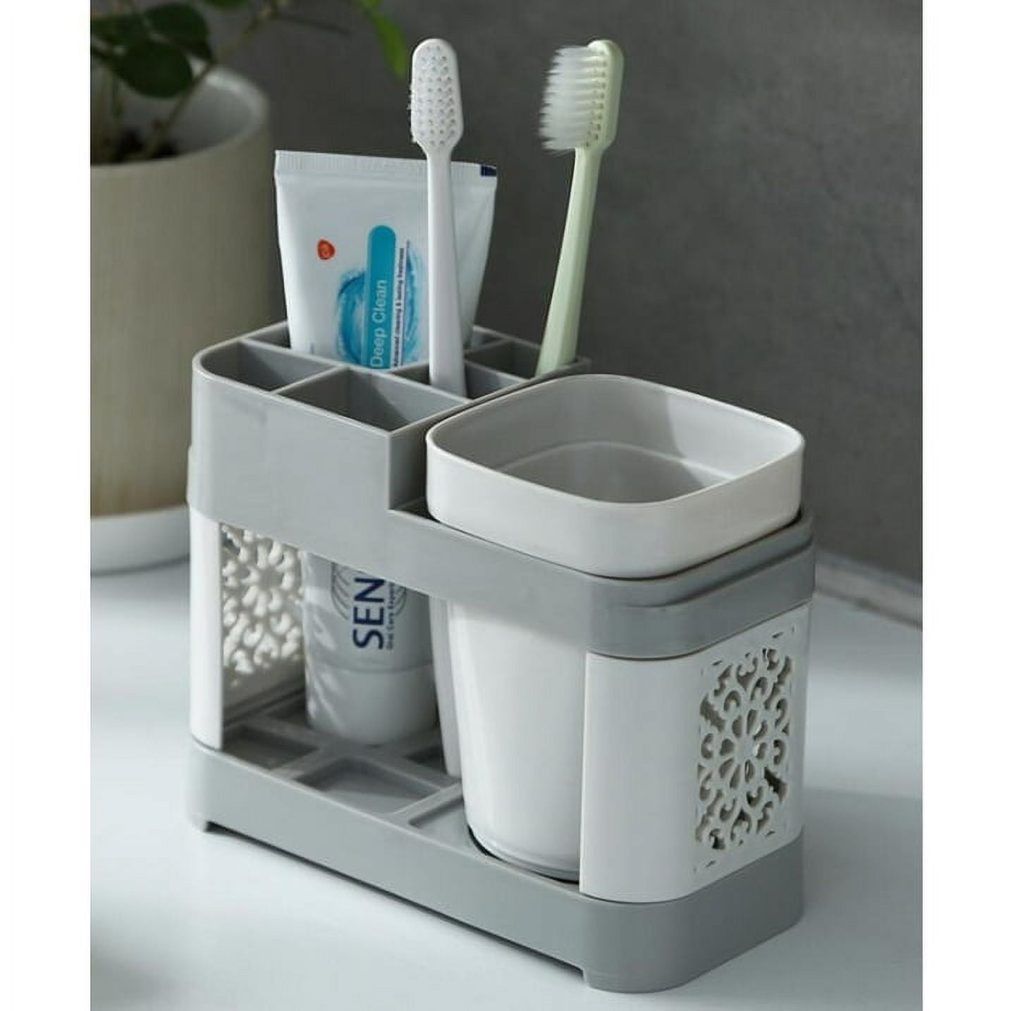 Toothbrush Toothpaste Stand Holder Bathroom Storage with Single Cup White