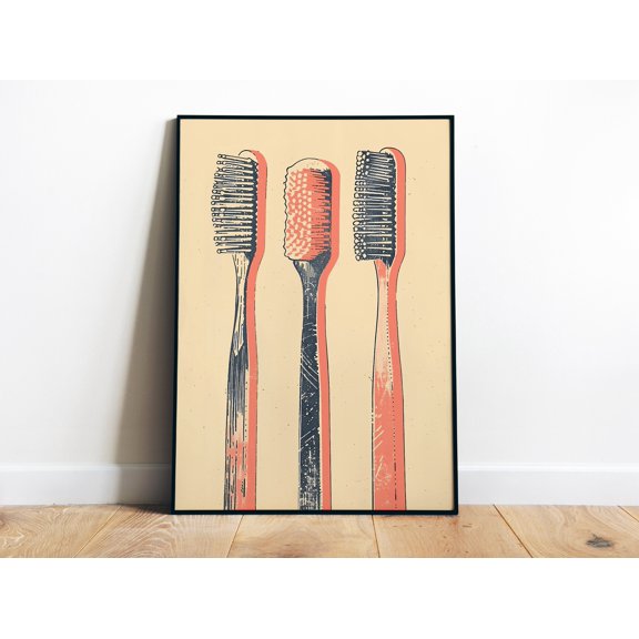 Toothbrush Wall Art Retro Bathroom Poster Printable Art Print Brush Your Teeth Poster Print For Bathroom Pink Bathroom Art, Poster Only