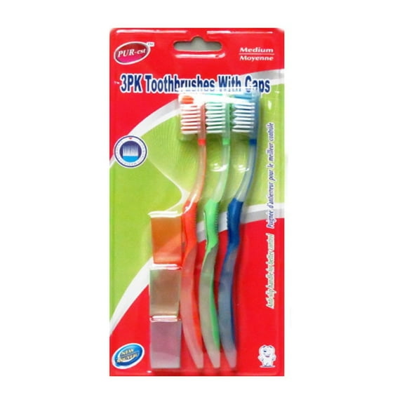 Purest Toothbrush With Caps 3 In 1 Pack Model 311959 Travel Essential Hygiene