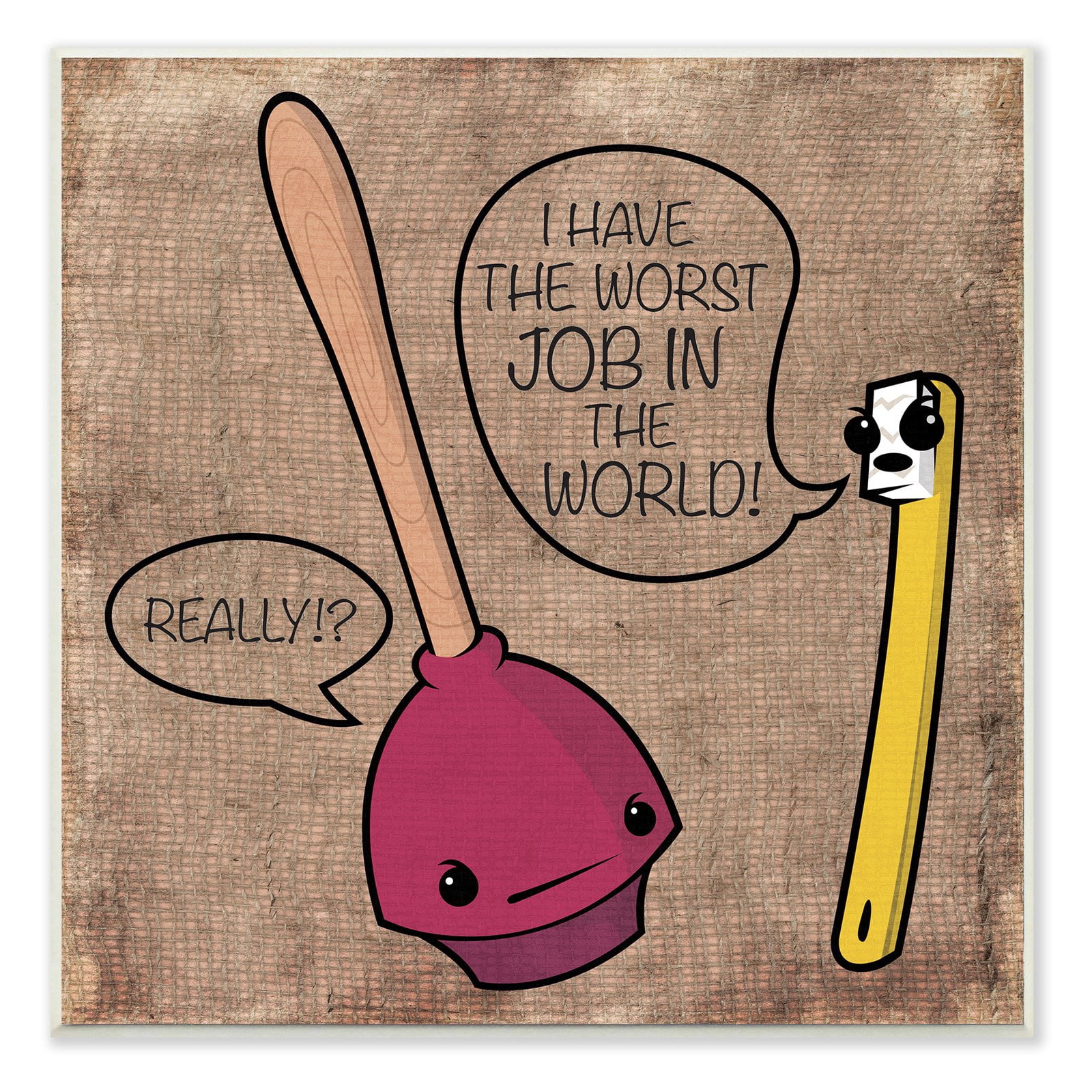 Stupell Industries Toothbrush and Plunger Graphic Art Wall Plaque