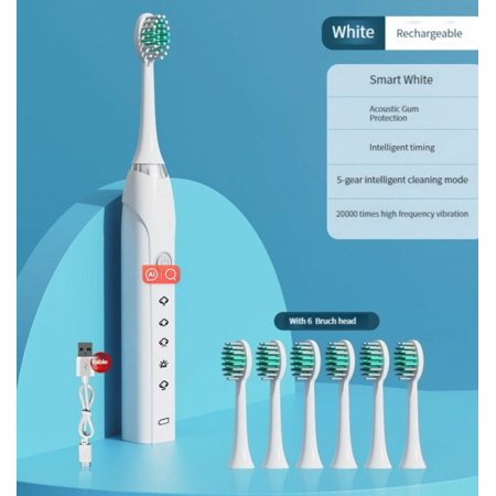 Toothbrush for Adults with 5 Toothbrush Heads, Rechargeable Toothbrush, Automatic Toothbrush,Waterproof Whitening