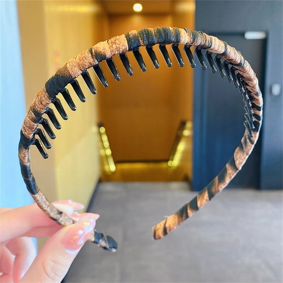 Toothed Non-Slip Hairband 3# Leopard C - Plastic Teeth Headbands for Women Multicolors Non Slip Tooth Comb Headbands Hair Hoops Soft Hair Accessories, Back to School, Wedding Guest Makeup Organizers