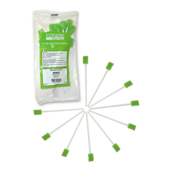Toothette Plus 6 Inch Length Oral Swab with Green Foam Tip 6072, 10 Ct