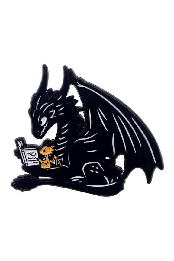 Toothless Dragon Sitting Reading Character 1.25 in Tall Metal Enamel Pin