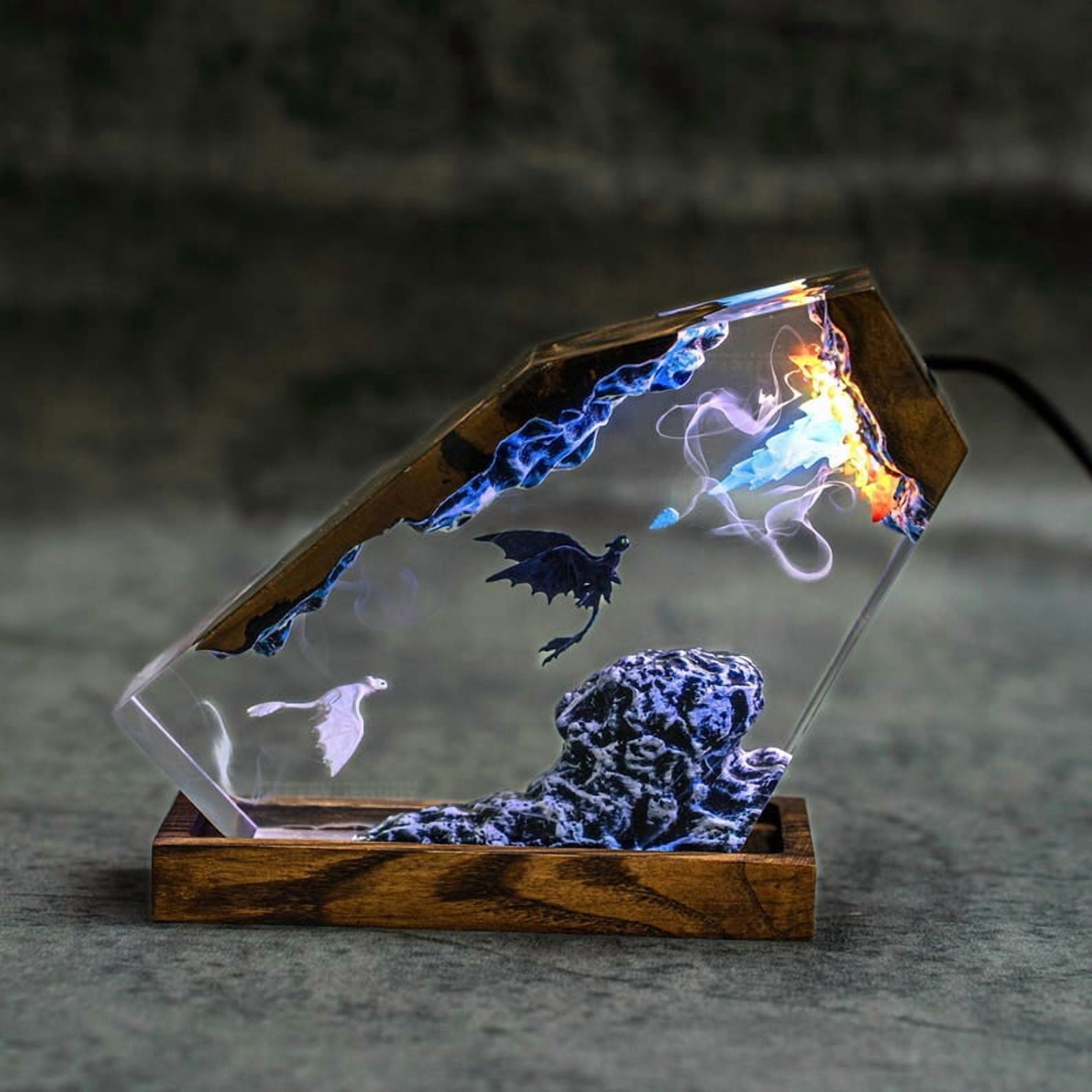 Toothless & Light Fury Resin Lamp | How to Train Your Dragon Night Light | Mother’s Day Gift for Mom | Dragon Night Lamp | Romantic Epoxy Resin Lamp
