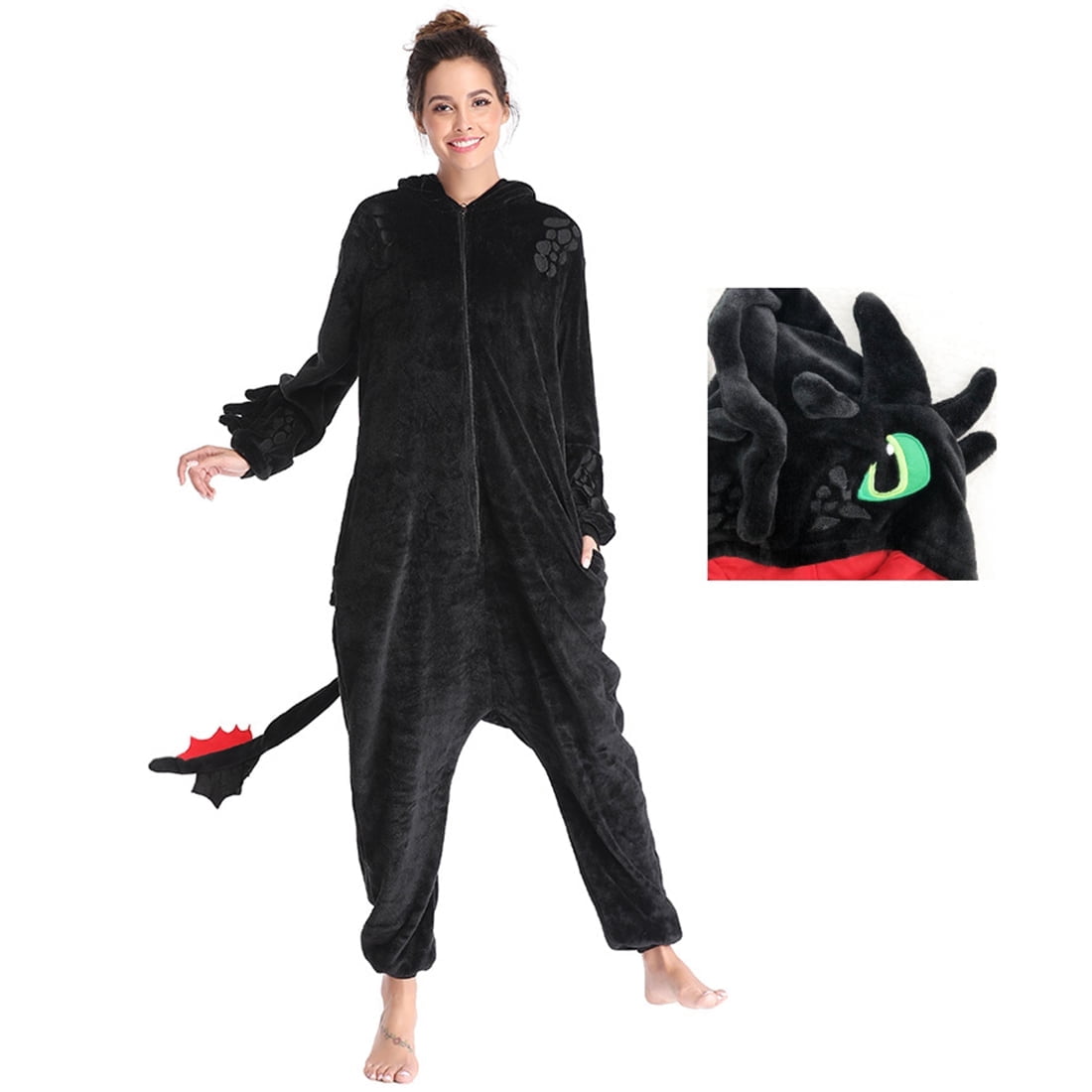 NCBYKM Pyjama Unisexe Mignon Dragon Noir - Costume Animal Chaud Cosplay Pour Halloween Et Noël