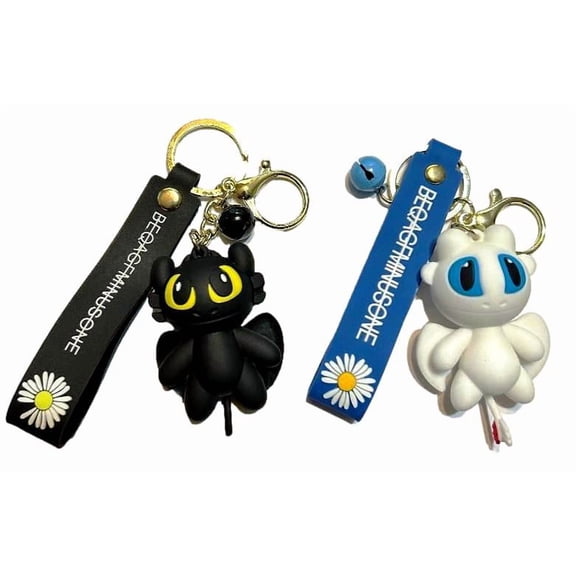 Toothless and Light Fury Blue Strap 3D Silicone Charm Keychain Keyrings Set