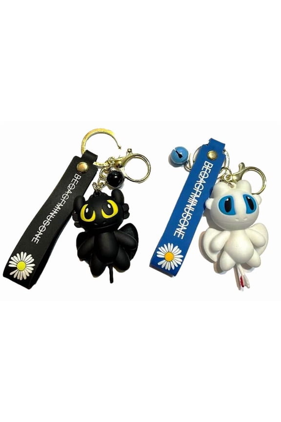 Toothless and Light Fury Blue Strap 3D Silicone Charm Keychain Keyrings Set