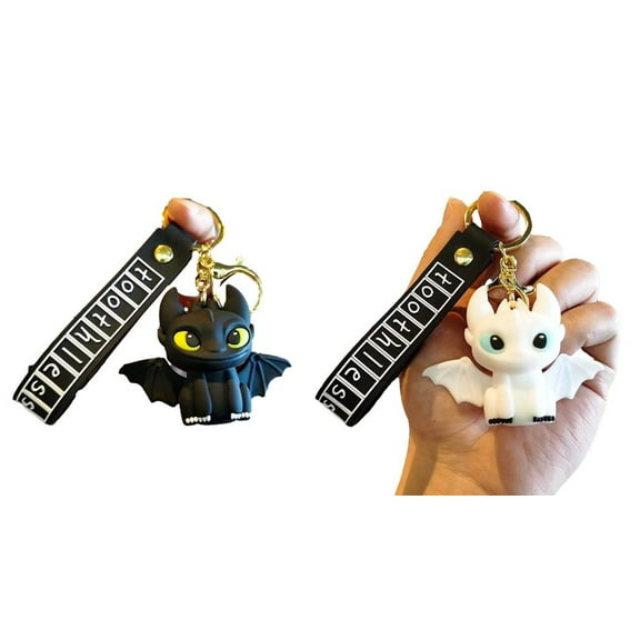 Toothless and Light Fury Characters 3D Silicone Charm Keychain Keyrings Set