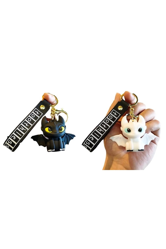 Toothless and Light Fury Characters 3D Silicone Charm Keychain Keyrings Set