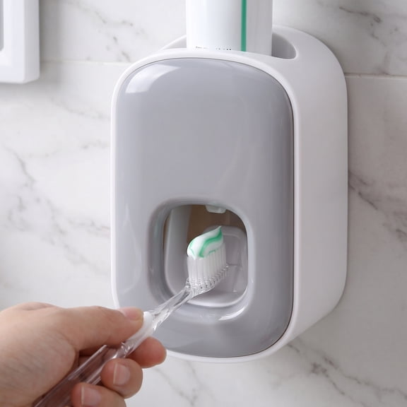 Toothpaste Dispenser Automatic Gray 1 Pack Hole Free Wall Mounted for Bathroom Household Daily Use