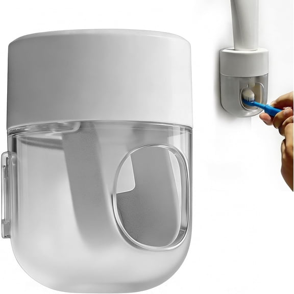 Toothpaste Dispenser, Automatic Squeezer, Multi-Functional No-Drill Wall-Mounted, White