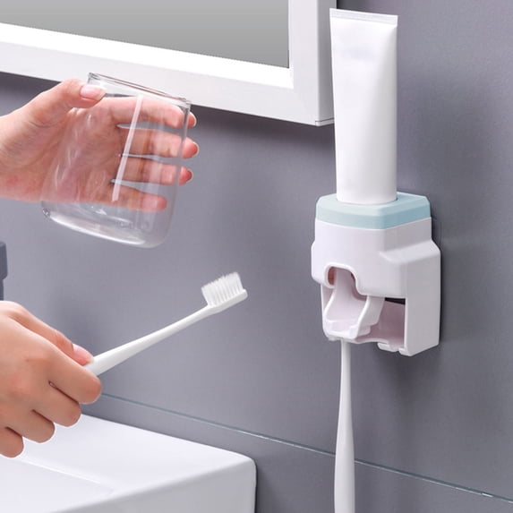 Toothpaste Dispenser Wall Mounted - Automatic Toothpaste Squeezer with Toothbrush Holder - No Drilling Bathroom Organizer - Easy Squeeze Toothpaste Tube Dispenser for Home Bathroom Kitchen