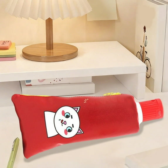 Toothpaste Shaped Pencil Case Student Stationery Box Built-in Sharpener Large Capacity Storage Pen Pouch Cute Design Faux Leather