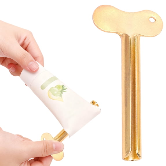 Toothpaste Squeezer, 1 Pack Metal Tube Squeezer Key Stainless Steel Toothpaste Roller Tube Wringer,Toothpaste Squeezer Tube Wringers for Toothpaste Paint Cosmetic Cream Dye Home Use,Gold wavy