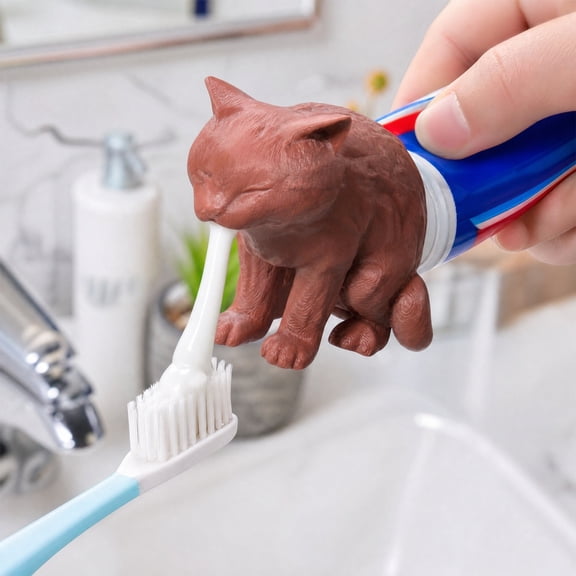 Toothpaste Topper Funny Prank Accessory Cat Shape Toothpaste Cap Plastic Gag Decoration Creative Bathroom Joke Item Novelty Gift Party Home Desk Display Collection Fun Experience