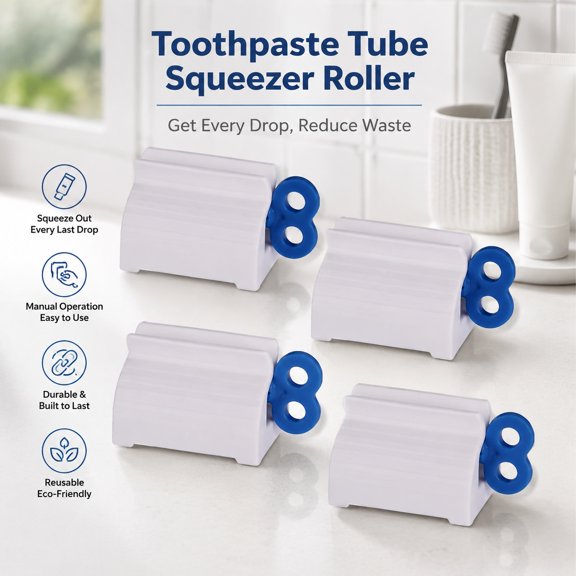 Toothpaste Tube Roller Manual Squeezer Tool Toothbrush Holder Clip Stand Easy Dispensing Bathroom Organizer