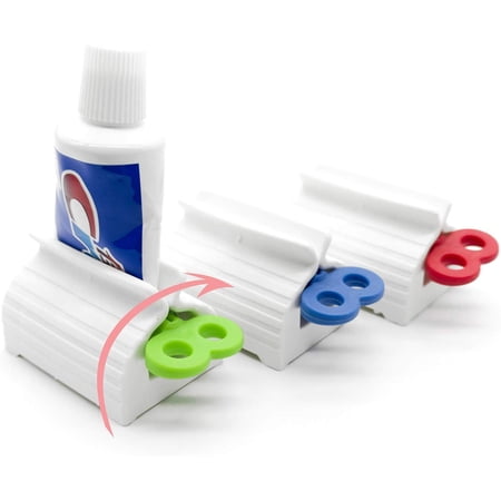 Toothpaste Tube Roller Squeezers 3 Pieces Reusable Save Space Tooth Paste Set Holder Stand 360 Rotate ABS Plastic Easy to Use Toothpaste Dispenser Tube Winder for Kitchen Bathroom