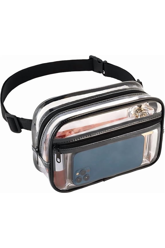 Clear Fanny Pack for Stadium Events - Clear Bag for Women Men | Lightweight Waist Pack for Concerts, Sports Games Day & Travel | Stadium Approved Transparent Bag (Black)