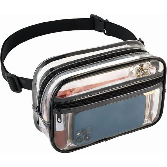 Clear Fanny Pack for Stadium Events - Clear Bag for Women Men | Lightweight Waist Pack for Concerts, Sports Games Day & Travel | Stadium Approved Transparent Bag (Black)