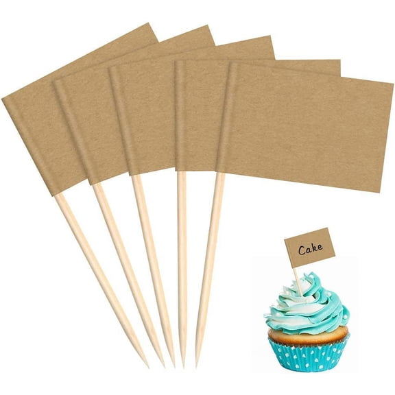 Toothpick Food Flags 100PCS Blank(3.5 * 2.5cm) Use for Party Food, Cheeseplate & Cupcake Toppers, Cheese Labels, Baby Shower Names, Fruit Salad Cocktail Sticks