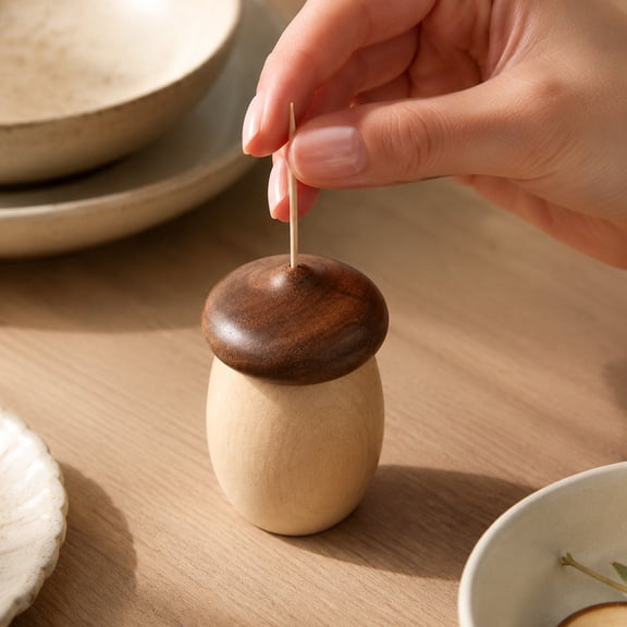Toothpick Holder Dispenser Mushroom Kitchen Decor 3 X 3.5 Inch Wood Toothpick Holder Rustic Farmhouse Decor for Kitchen Table Countertop 1 Pack