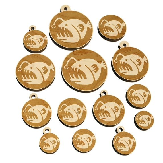 Toothy Angler Fish Wood Mini Charms Shapes DIY Craft Jewelry - With Hole - 25mm (7pcs)