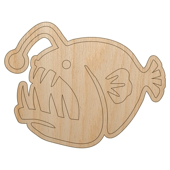 Toothy Angler Fish Wood Shape Unfinished Piece Cutout Craft DIY Projects - 4.70 Inch Size - 1/8 Inch Thick