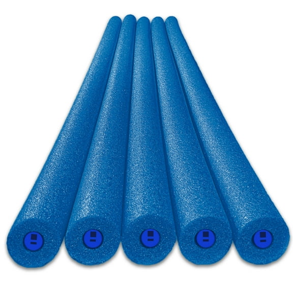 Tootle Noodle 5 Pack Foam Pool Noodles with Built-In Whistle, Buoyant, and Fun for Kids Water Play Pool Parties (Blue)