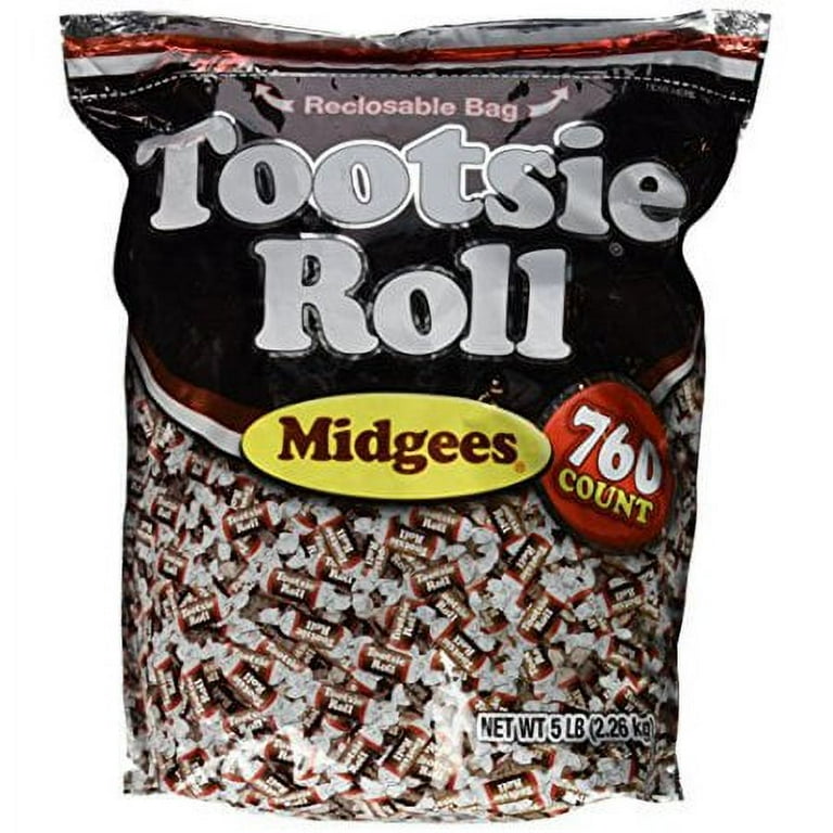 Tootsie Roll Midgees Candy - Assorted - Individually Wrapped, Resealable Container - 5 lb - 1 Bag - 760 Per Bag