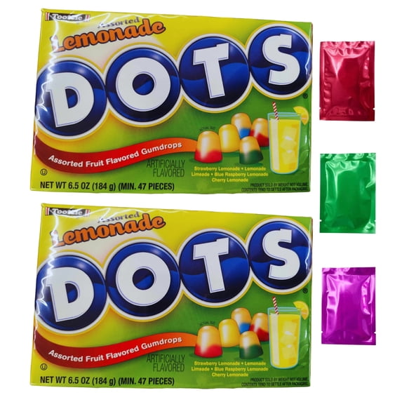 Tootsie Dots Lemonade Gumdrops, Assorted Fruit Flavored Gummy Candy, Birthday Christmas Easter Gift Basket Stuffer Egg Hunt Goodies Bag Filler Party Favor, 2 Boxes w/Bonus Snoep in Beperkte Oplage
