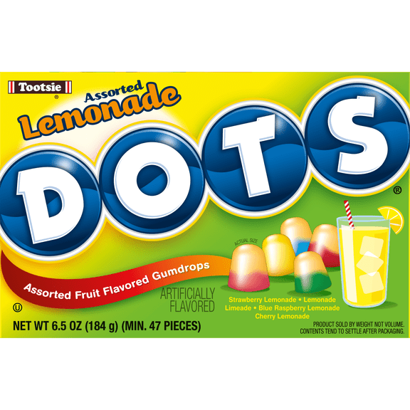 Tootsie Dots Limited Edition, Assorted Lemonade Flavor Gumdrops, 6.5 Ounce Theater Box - 12 Count Display Box