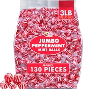 Peppermint Balls - 3 Pounds - Bulk Red Mint Hard Candy - Red and White Candies - Individually Wrapped - A Great Surprise