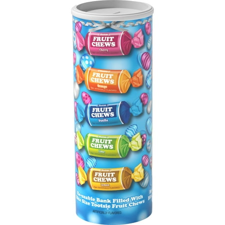 Tootsie Roll Fruit Chew, Individually Wrapped, Fruit Flavored Candy, 5.23 oz, Bank, Peanut Free, Gluten Free. Contains Milk and Soy.
