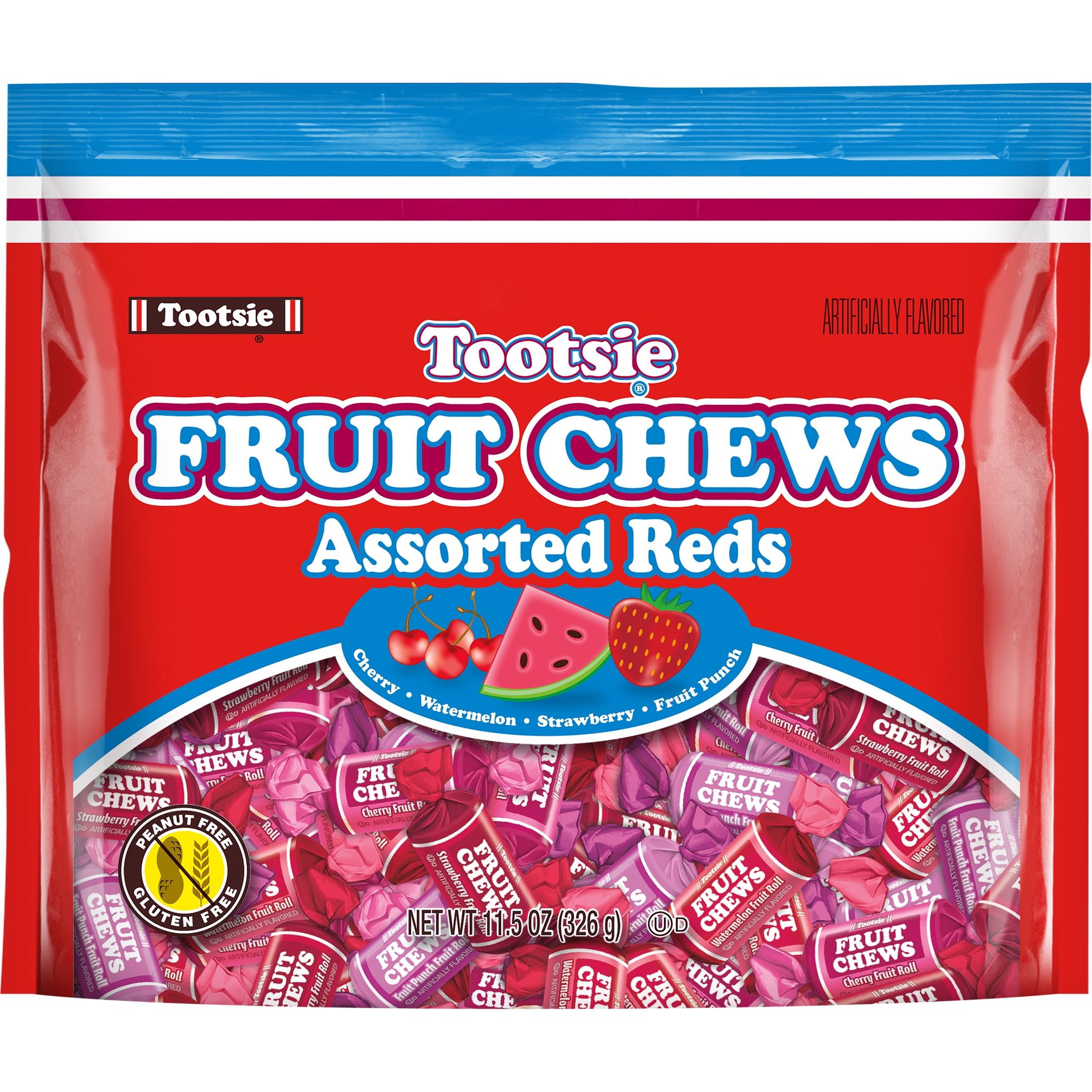 Tootsie Fruit Chews All Reds, Assorted Flavored Chewy Taffy, 11.5 oz Stand Up Pouch
