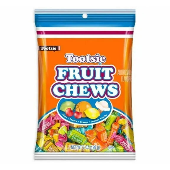 Tootsie Fruit Chews Candy, 5 Assorted Fruit Flavors, 7 oz Peg Bag (Pack of 8)