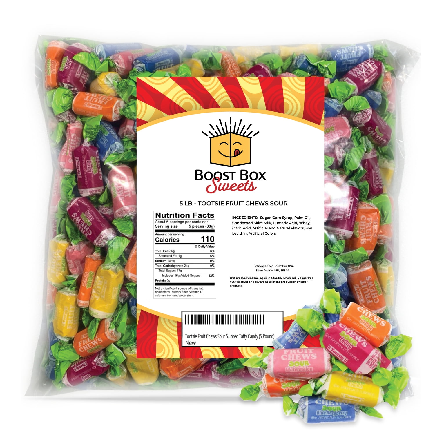 Tootsie Fruit Chews Sour 5Flavor Individually Wrapped Bulk