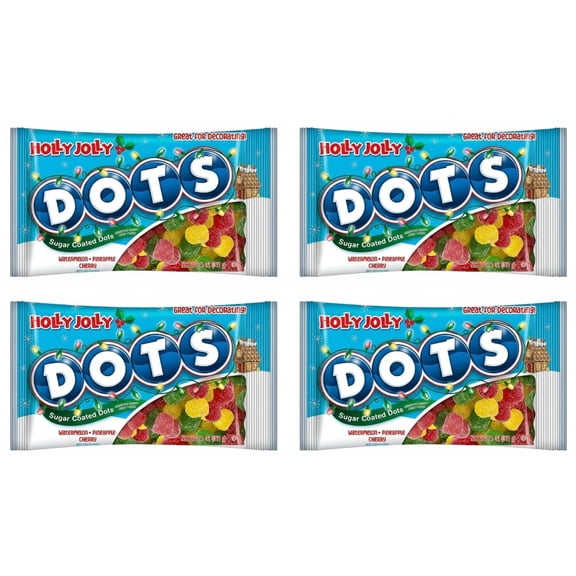 Tootsie, Holly Jolly Dots Assorted Fruit Flavored Gummies, 11 oz. Peanut-Free, Gluten Free. Pack of 4