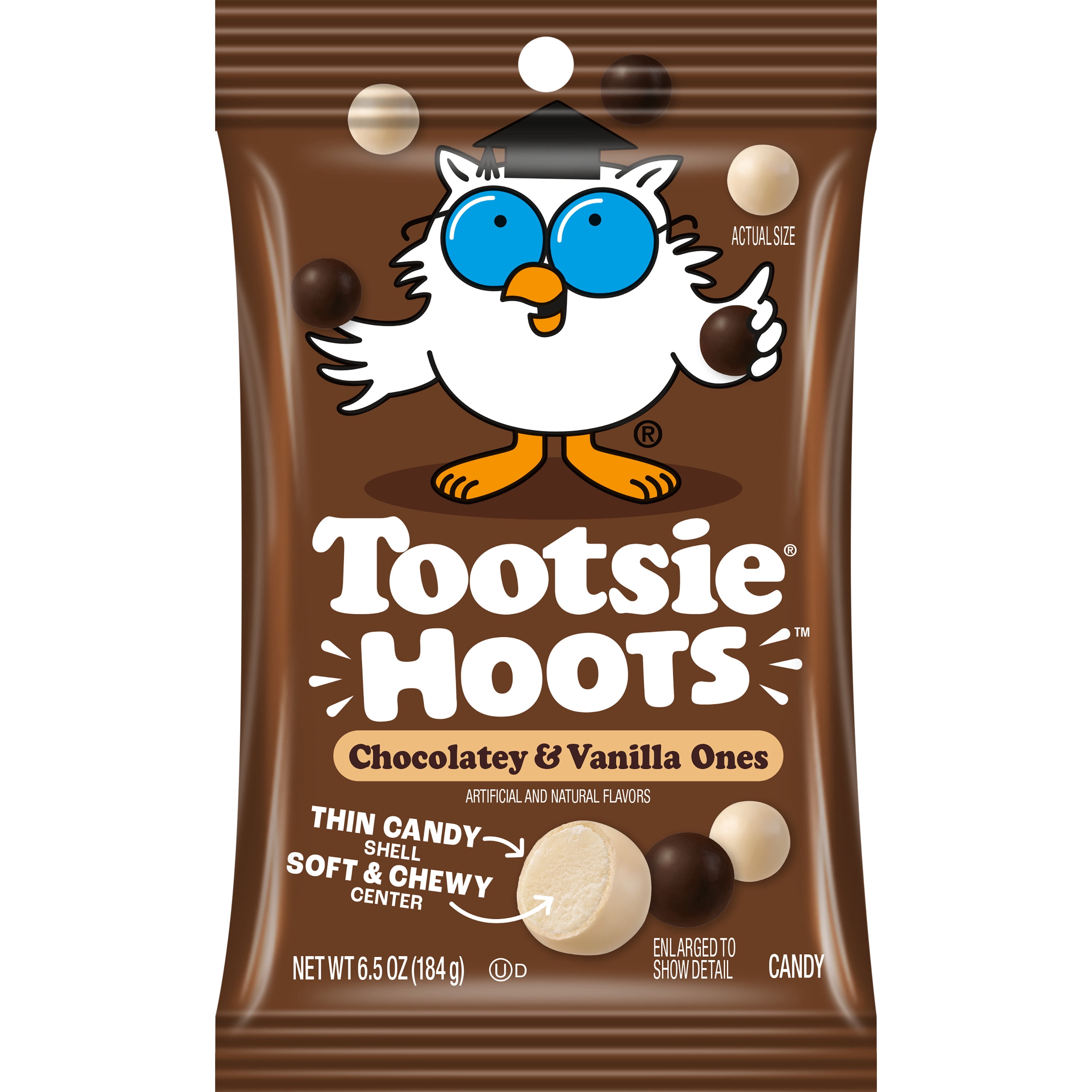 Tootsie Hoots Chewy Candy, Chocolate & Vanilla, 6.5 oz Bag, Allergy-Friendly.